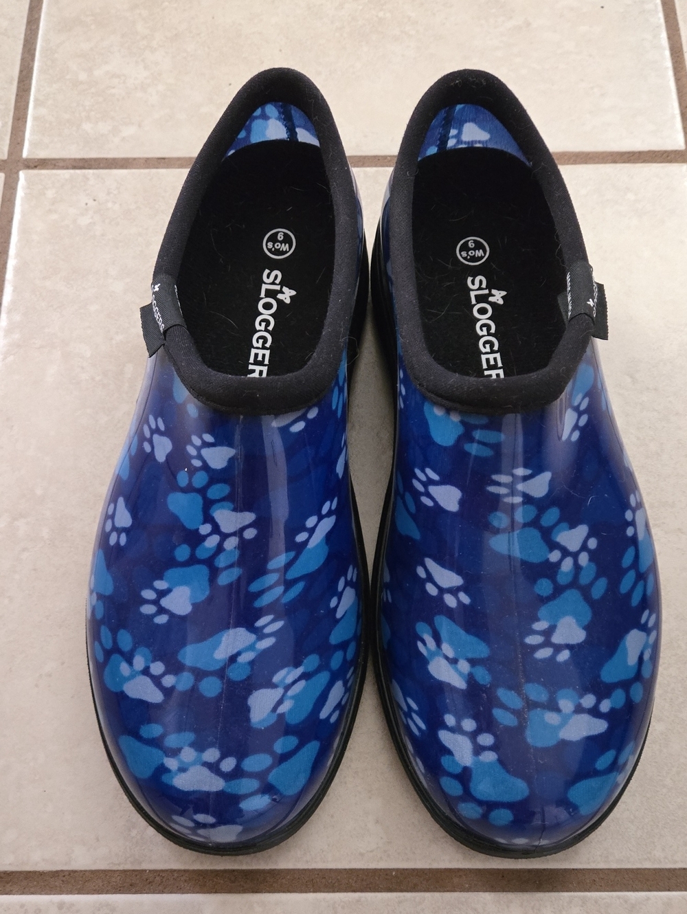 Sloggers Women's Blue Paw Print Rain Shoes. Made In The USA.